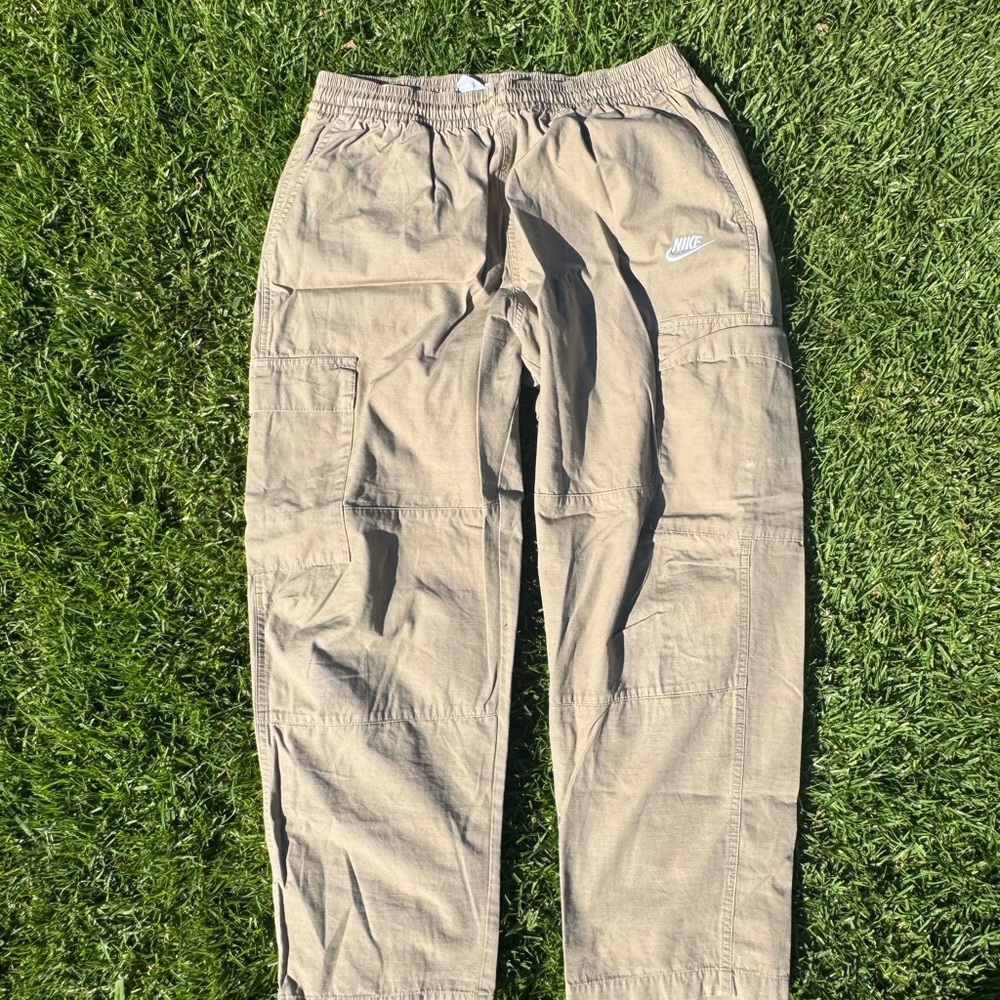 Nike Tan Cargo Pants Relaxed Fit Elastic Waist
